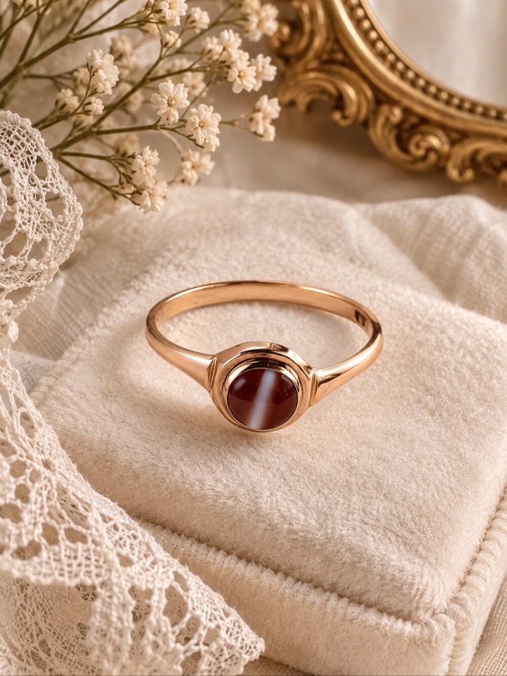 10K Rose Gold Ring with Brown Cabochon Stone • Size 7.5 - 1.24g